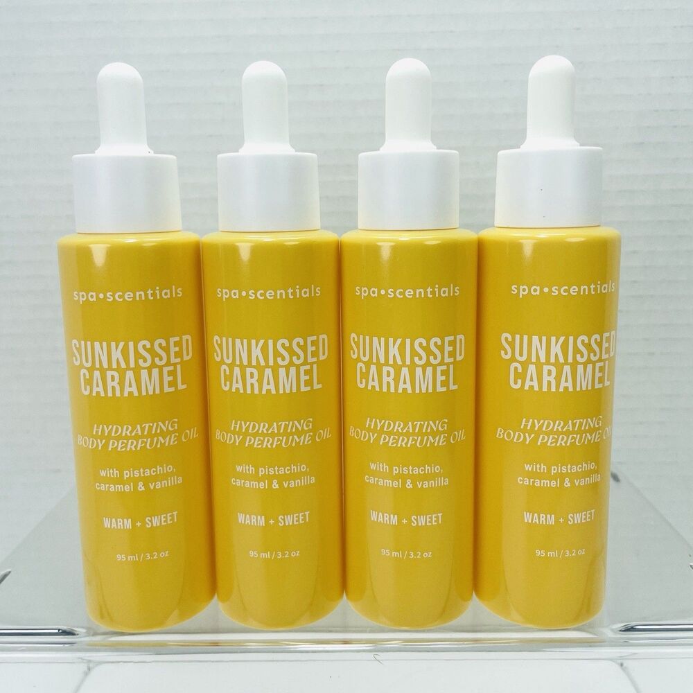 4 Pack Spa Scentials Sunkissed Caramel  Hydrating Body Perfume Oil 3.2 oz. New
